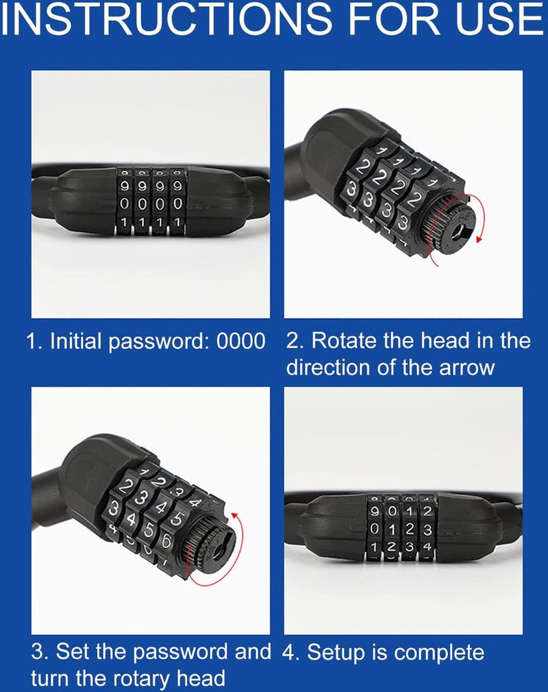 2 fietsslot, cijferslot, cijfercode-combinatieslot, mini draagbaar, kan vrij worden gecombineerd voor fiets, motorfiets, poort, hek (zwart)