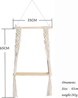 1 stuks macramé wandrek, wandrek, hout, handgeweven zwevend rek voor wand-, woonkamer-, kantoor-, slaapkamerdecoratie.
