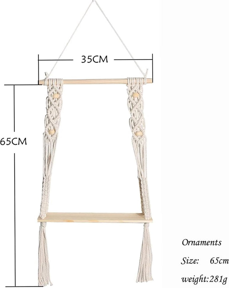 1 stuks macramé wandrek, wandrek, hout, handgeweven zwevend rek voor wand-, woonkamer-, kantoor-, slaapkamerdecoratie.