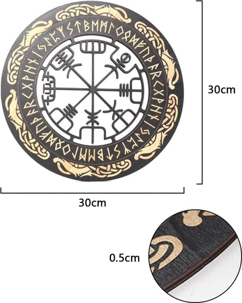 Vikingdecoratie Scandinavische mythologie runen kompas levensboom wanddecoratie hout woonkamer woning home wanddecoratie, geel, 4 stuks