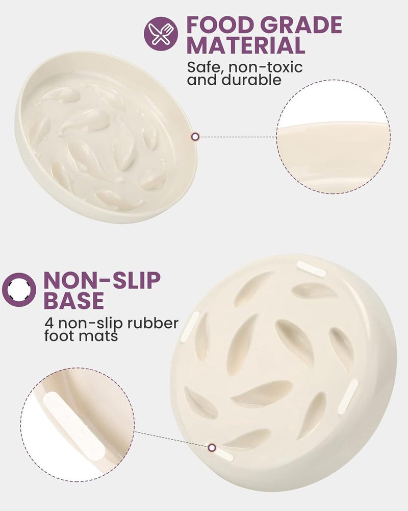 Anti-schrokbak voor katten en kleine honden, antislip, langzaam eten hond met hoge rand tegen uitvallen (16 x 16 cm, wit)