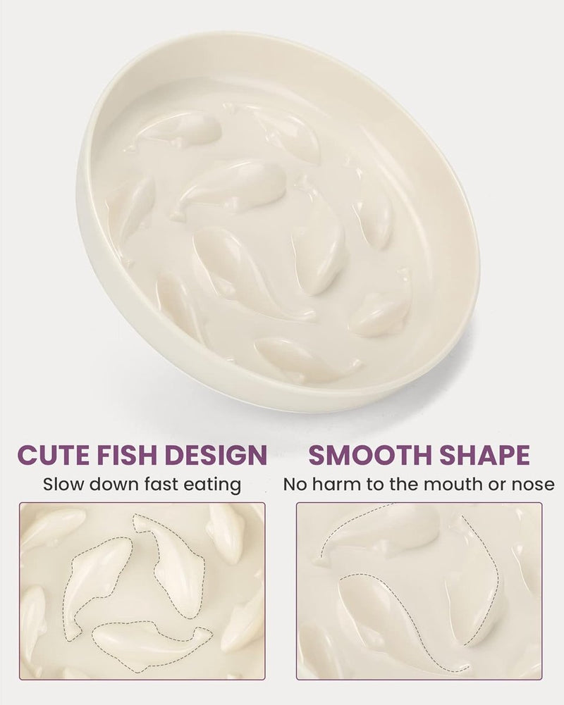 Anti-schrokbak voor katten en kleine honden, antislip, langzaam eten hond met hoge rand tegen uitvallen (16 x 16 cm, wit)