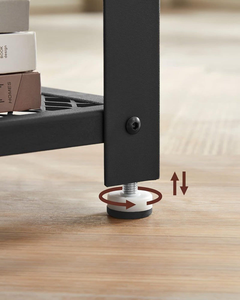 bijzettafel in industrieel design, nachtkastje, banktafeltje met rasterplankje, stabiel, met metalen onderstel, gemakkelijk te monteren, vintage hout-uitstraling