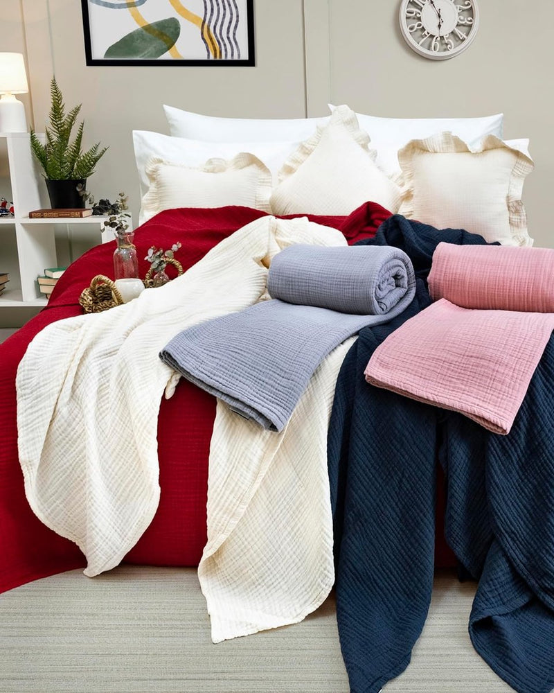 Premium mousseline sprei 220x240 cm XXL - 100% katoen - extra zachte katoenen deken als knuffeldeken, bedsprei, sofa-overtrek, sofa-overtrek - warme bankdeken (grijs)