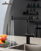 Kraan keuken, zwart, keukenkraan, zwart, uittrekbaar, hoge druk, 360 graden draaibaar, spoelbakarmatuur met 2 straalsoorten, mengkraan voor keuken, keukenarmatuur, L-vormig, zwart