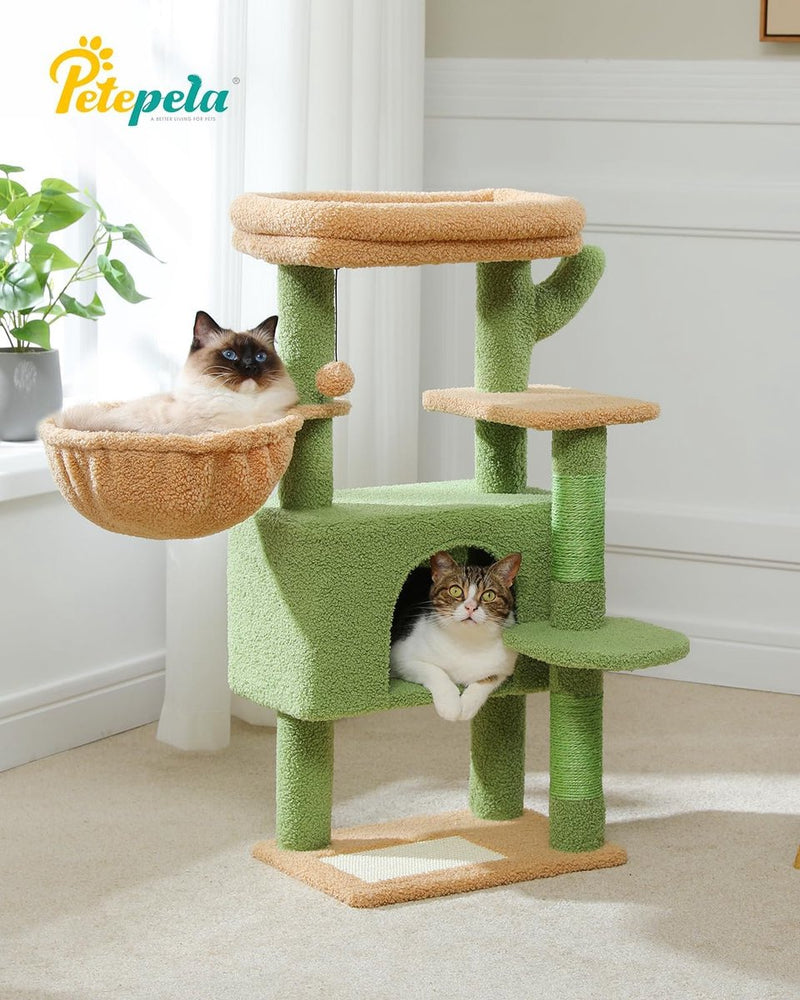 Cactus krabpaal 88 cm voor binnenkatten Condo kattenhuis met hangmat grot kattenactiviteitencentrum met afneembaar bed bovenaan, groen