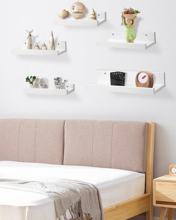 Wandrek, wit, zwevende haken, set van 5, wandplank, kinderkamer, wandplank, wit, woondecoratie, wandplank, 12 schroeven, inclusief voor woonkamer, badkamer, keuken, slaapkamer, kantoor