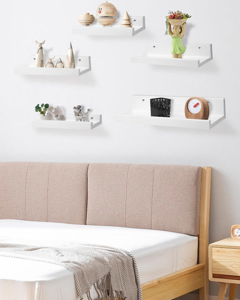 Wandrek, wit, zwevende haken, set van 5, wandplank, kinderkamer, wandplank, wit, woondecoratie, wandplank, 12 schroeven, inclusief voor woonkamer, badkamer, keuken, slaapkamer, kantoor