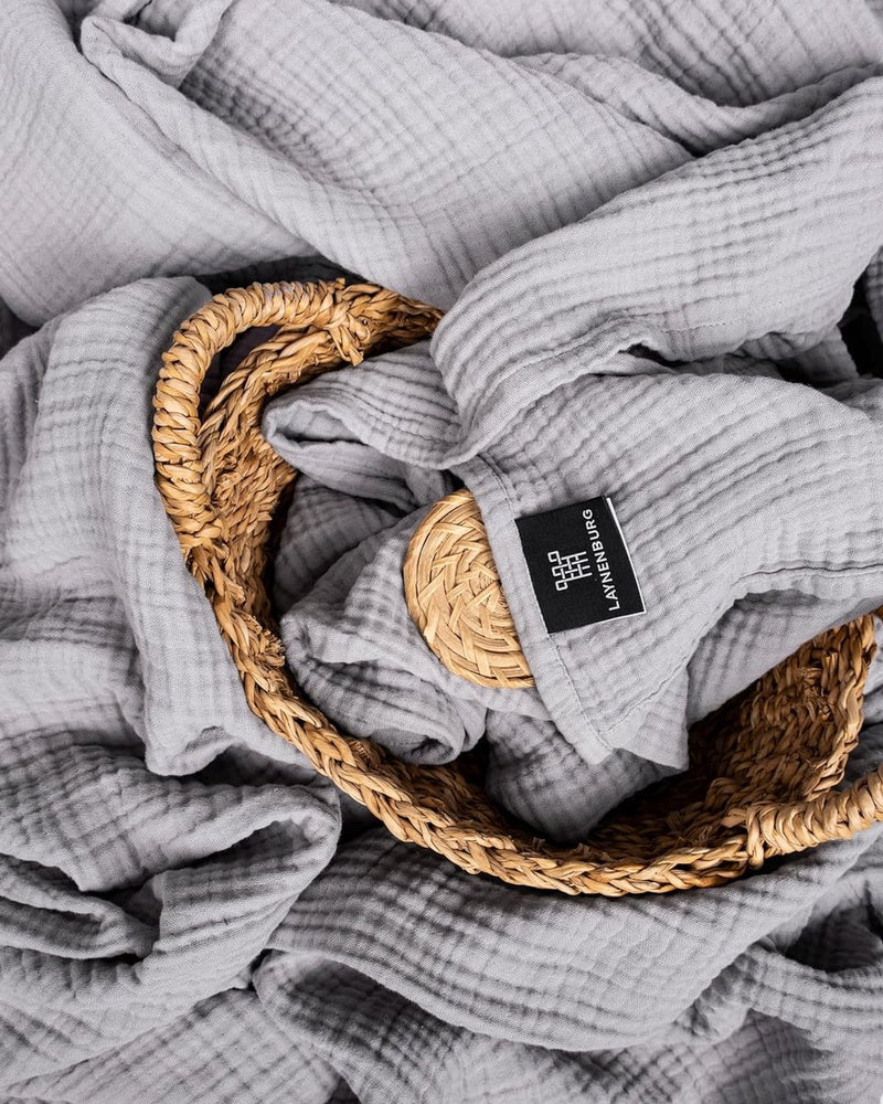 Premium mousseline sprei 220x240 cm XXL - 100% katoen - extra zachte katoenen deken als knuffeldeken, bedsprei, sofa-overtrek, sofa-overtrek - warme bankdeken (grijs)