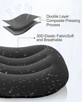 Opblaasbaar campingkussen, upgrade 2024, ultralicht, comprimeerbaar ergonomisch reis-opblaasbaar kussen, camping, strandkussen voor neklenden, wandelen, opbergtas, zwart