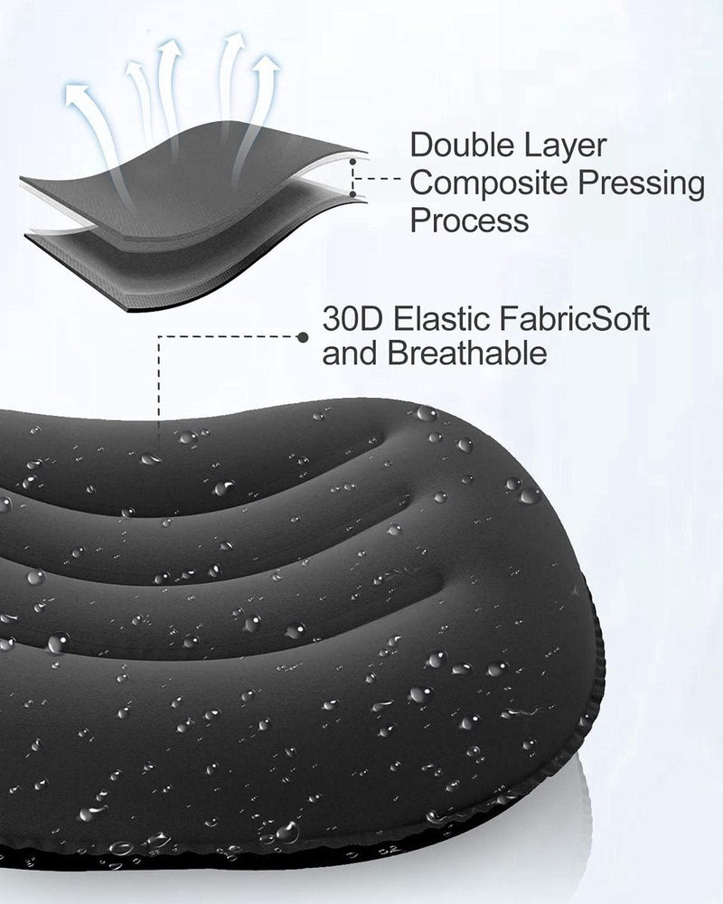Opblaasbaar campingkussen, upgrade 2024, ultralicht, comprimeerbaar ergonomisch reis-opblaasbaar kussen, camping, strandkussen voor neklenden, wandelen, opbergtas, zwart