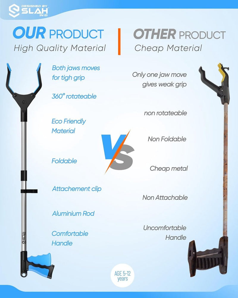 Kindervuilnistang 26" aluminium vuilnistang, roterende vuilnisgrijper, antislip rubberen grijper, opvouwbare vuilnistang voor kinderen, lange grijparm, grijphulp voor mensen met een handicap