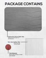 Badmat, antislip, badmat, douchemat, sneldrogend, 100% natuurlijke badmat, steen, absorberende badmat, steentapijt, badkamertapijt, 60 x 39 cm, donkergrijs golvend