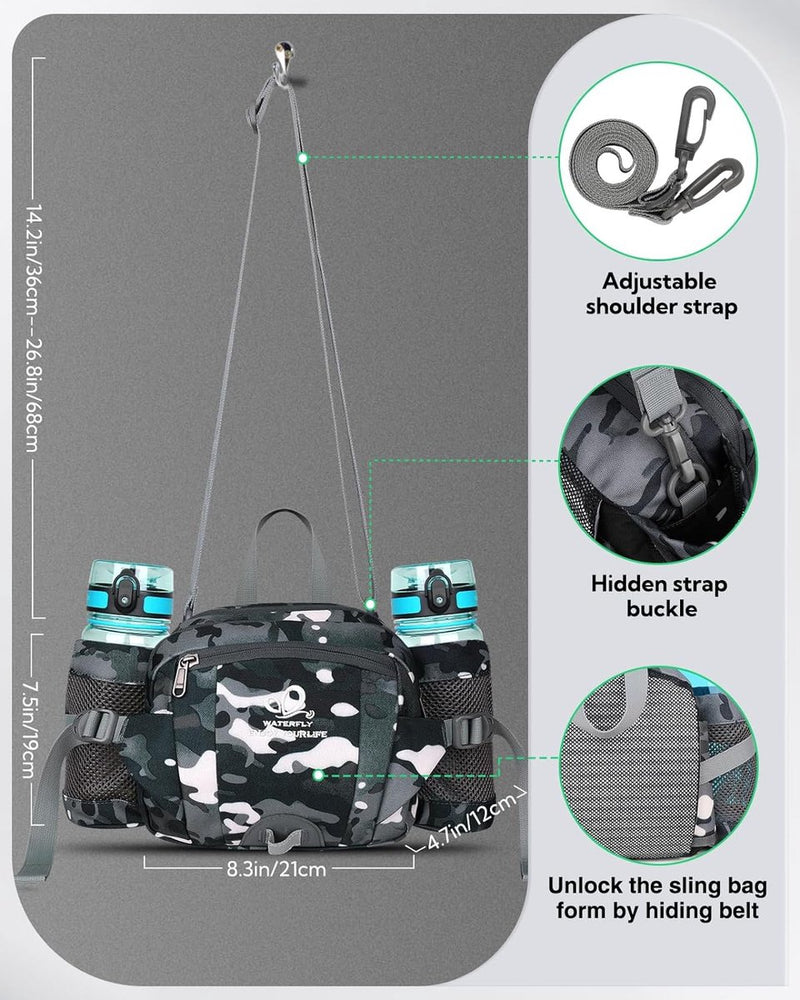 heuptas, buiktas met flessenhouder en vak voor mobiele telefoon, waterdichte multifunctionele reis-heuptas, geschikt voor outdoor-activiteiten, sport, kamperen, uitstapje, joggen, wandelen, klimmen, fietsen, trekking