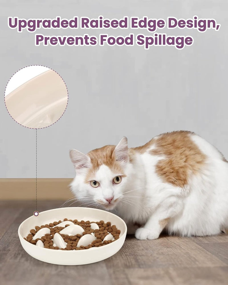Anti-schrokbak voor katten en kleine honden, antislip, langzaam eten hond met hoge rand tegen uitvallen (16 x 16 cm, wit)