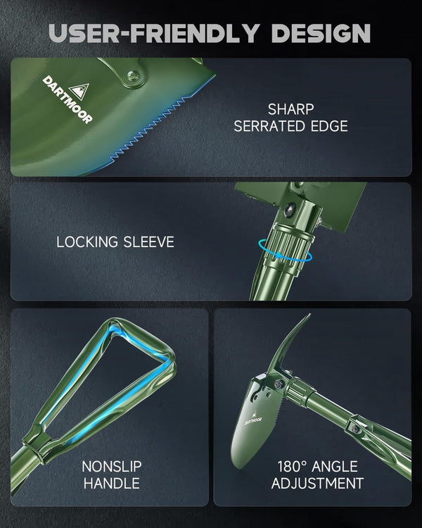 Opvouwbare schep, multifunctionele klapschep, tuinschep, campingschep, plantenschep, handschep, van koolstofstaal, sneeuwschoppen voor tuin, outdoor, groen