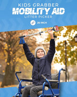 Kindervuilnistang 26" aluminium vuilnistang, roterende vuilnisgrijper, antislip rubberen grijper, opvouwbare vuilnistang voor kinderen, lange grijparm, grijphulp voor mensen met een handicap