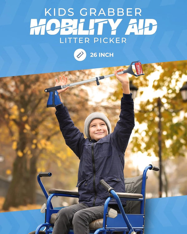 Kindervuilnistang 26" aluminium vuilnistang, roterende vuilnisgrijper, antislip rubberen grijper, opvouwbare vuilnistang voor kinderen, lange grijparm, grijphulp voor mensen met een handicap