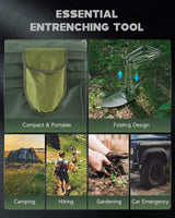 Opvouwbare schep, multifunctionele klapschep, tuinschep, campingschep, plantenschep, handschep, van koolstofstaal, sneeuwschoppen voor tuin, outdoor, groen