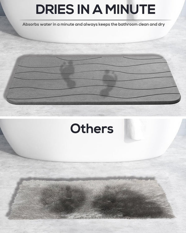 Badmat, antislip, badmat, douchemat, sneldrogend, 100% natuurlijke badmat, steen, absorberende badmat, steentapijt, badkamertapijt, 60 x 39 cm, donkergrijs golvend