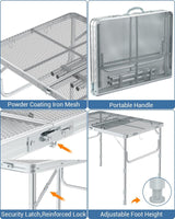 Grilltafel, outdoor, inklapbaar, 90 x 60 cm, campingtafel, inklapbaar, in 3 hoogtes verstelbaar, tuintafel, campingtafel, licht en draagbaar, kleine barbecuetafel voor picknick en camping