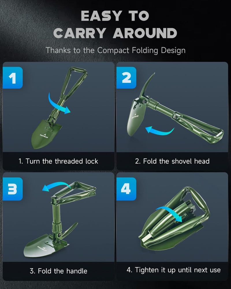 Opvouwbare schep, multifunctionele klapschep, tuinschep, campingschep, plantenschep, handschep, van koolstofstaal, sneeuwschoppen voor tuin, outdoor, groen
