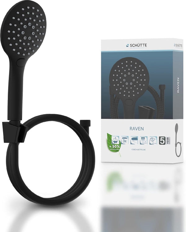 Doucheslang met handdouche en wandhouder, douchekop met 3-voudig verstelbare douchekop, doucheset met slang, slang voor douche, zwart