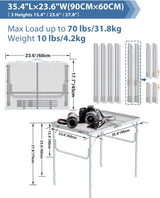 Grilltafel, outdoor, inklapbaar, 90 x 60 cm, campingtafel, inklapbaar, in 3 hoogtes verstelbaar, tuintafel, campingtafel, licht en draagbaar, kleine barbecuetafel voor picknick en camping