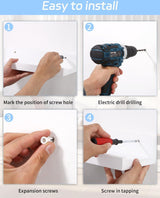 Wandrek, wit, zwevende haken, set van 5, wandplank, kinderkamer, wandplank, wit, woondecoratie, wandplank, 12 schroeven, inclusief voor woonkamer, badkamer, keuken, slaapkamer, kantoor