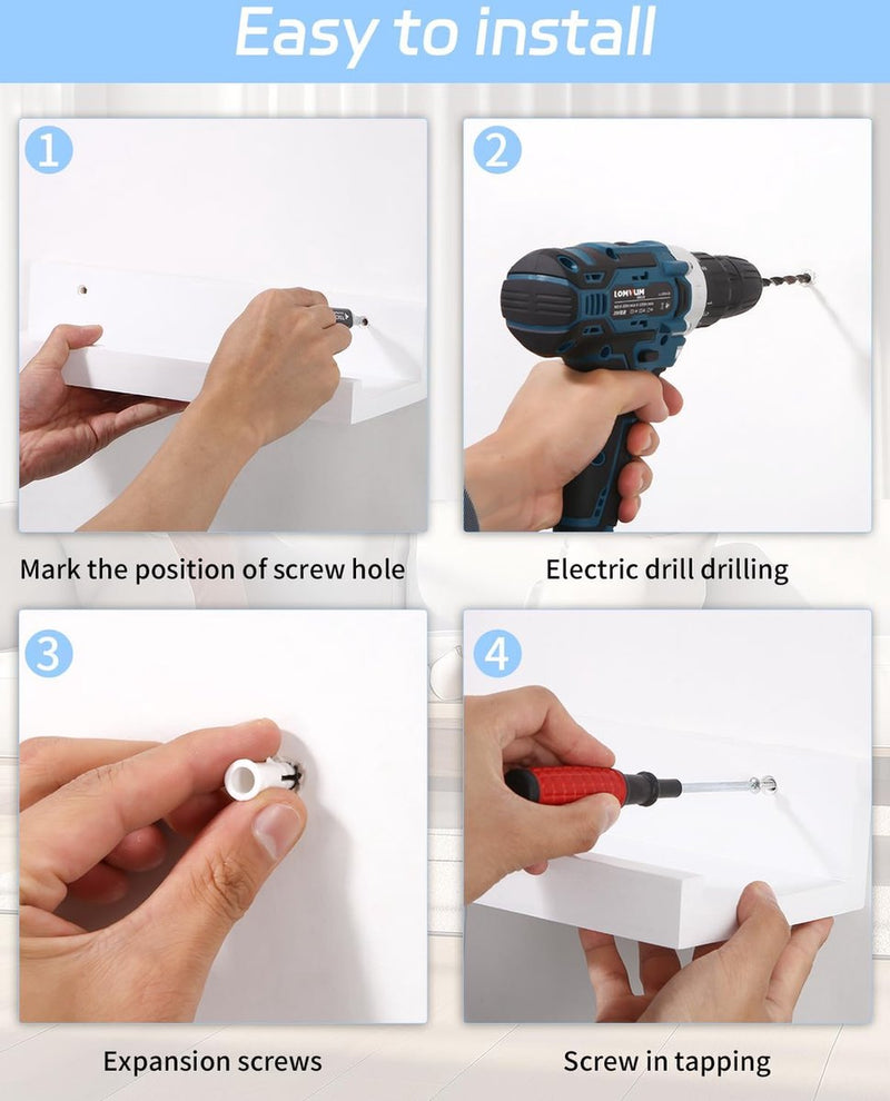 Wandrek, wit, zwevende haken, set van 5, wandplank, kinderkamer, wandplank, wit, woondecoratie, wandplank, 12 schroeven, inclusief voor woonkamer, badkamer, keuken, slaapkamer, kantoor