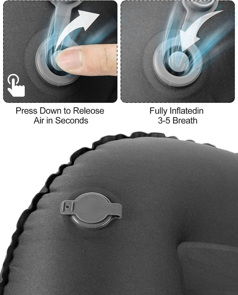 Opblaasbaar campingkussen, upgrade 2024, ultralicht, comprimeerbaar ergonomisch reis-opblaasbaar kussen, camping, strandkussen voor neklenden, wandelen, opbergtas, zwart