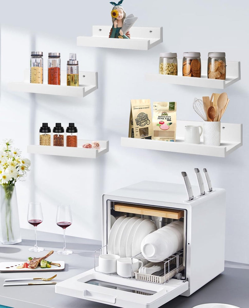 Wandrek, wit, zwevende haken, set van 5, wandplank, kinderkamer, wandplank, wit, woondecoratie, wandplank, 12 schroeven, inclusief voor woonkamer, badkamer, keuken, slaapkamer, kantoor