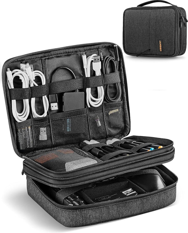 Kabeltas met grote capaciteit, geüpgraded multifunctionele kabeltas, organizer voor powerbank, SD-kaart, USB-stick, mobiele telefoonaccessoires, vakantie, Tech Pouch (donkergrijs), donkergrijs,