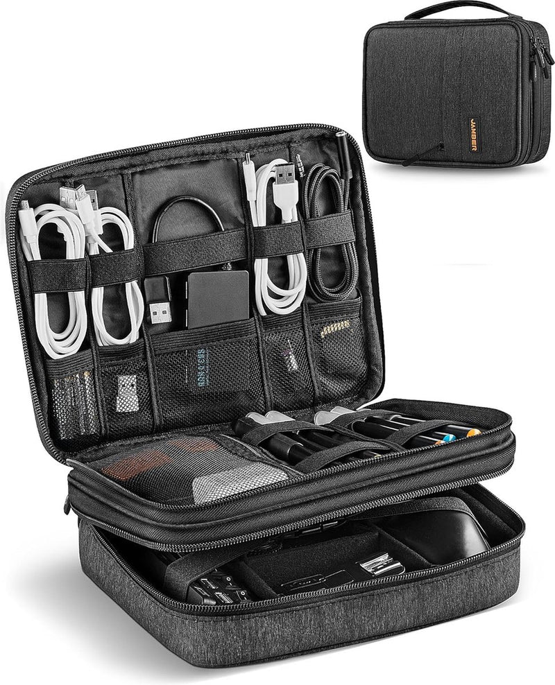 Kabeltas met grote capaciteit, geüpgraded multifunctionele kabeltas, organizer voor powerbank, SD-kaart, USB-stick, mobiele telefoonaccessoires, vakantie, Tech Pouch (donkergrijs), donkergrijs,