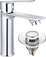 Kraan badkamerset, wastafelarmatuur chroom, warm en koud instelbaar, badkamerkraan waterbesparend met stop wastafel van roestvrij staal (de slangen zijn niet inbegrepen))