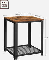 bijzettafel in industrieel design, nachtkastje, banktafeltje met rasterplankje, stabiel, met metalen onderstel, gemakkelijk te monteren, vintage hout-uitstraling