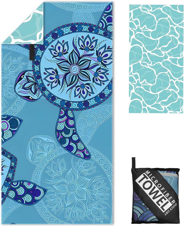 Grote strandhanddoek - 180 x 100 cm microvezel strandhanddoek met zak, absorberende en sneldrogende strandhanddoeken, zachte en lichtgewicht strandhanddoek voor strand, reizen, zwemmen (schildpadden)