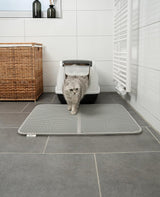 Kattenbakmat voor kattenbak met anti-slip coating, 76 x 61 x 1,3 cm, kattenbakmat, waterdicht en gemakkelijk te reinigen, effectieve opname van kattenbakvulling in honingraatdesign, grijs