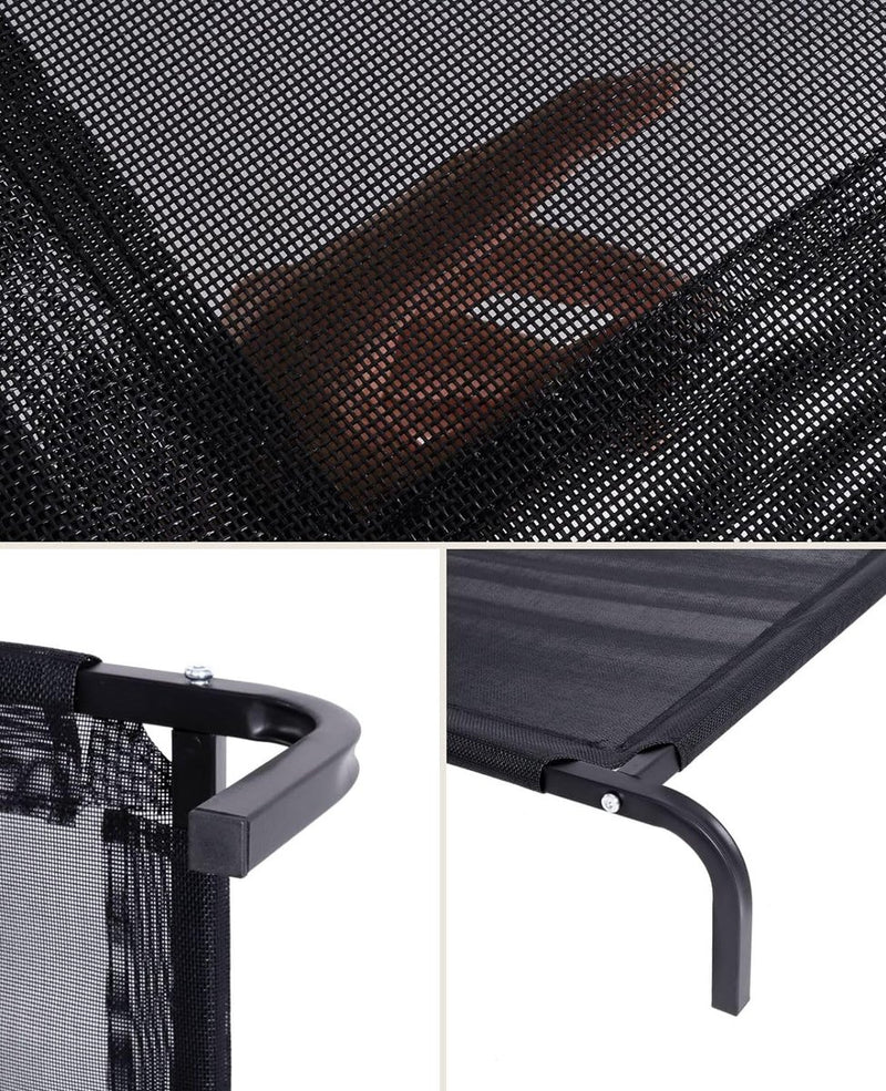 Outdoor hondenbed verhoogd, stabiel huisdierbed met goede luchtcirculatie beschermt tegen kou van de vloer, 117 x 85 cm, afneembare overtrek van ademend netweefsel, robuust metalen frame, grijs