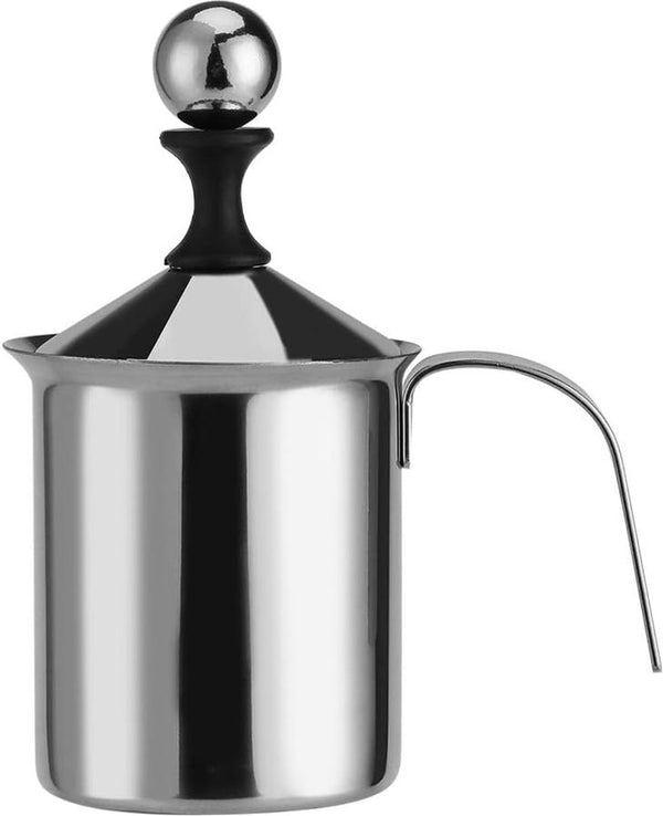 melkopschuimer 400 ml / 800 ml roestvrij staal handschuimer voor handmatige melkopstelling, schuim mengkraan met twee mazen, ideaal voor koffie, latte, warme chocoladekoffie, cappuccino, opschuimer, 800ml
