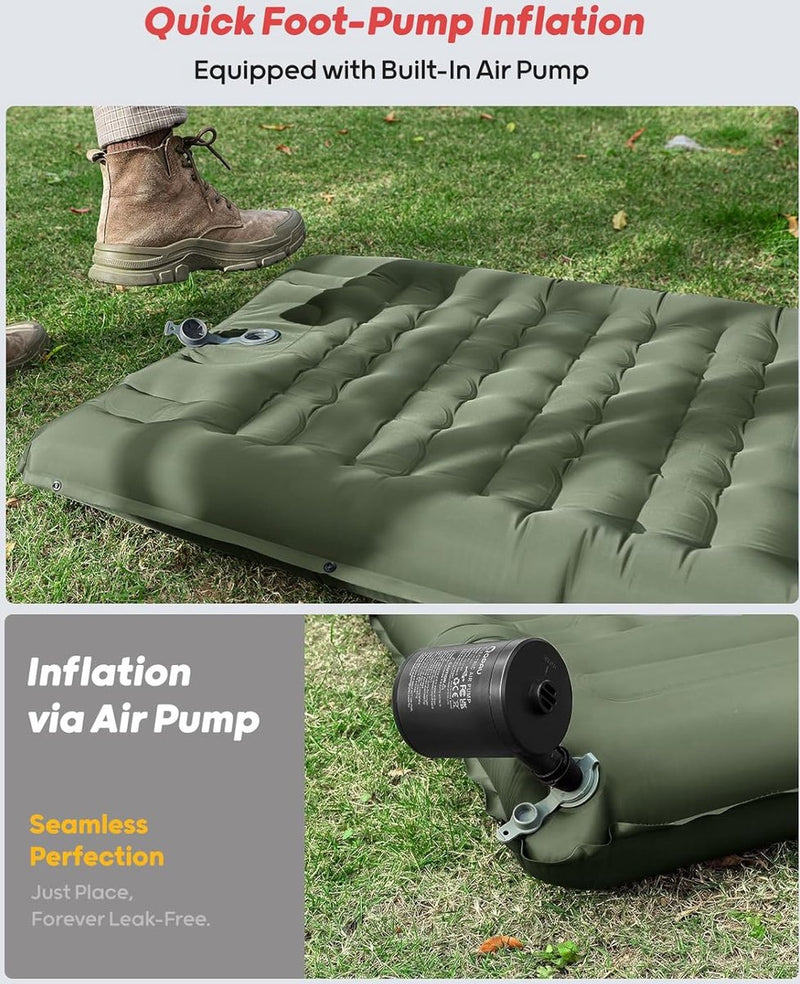 Camping isomat, zelfopblazend met voetpomp, 12 cm ultra-dik, verbeterde ondersteuning, opblaasbaar campingmatras, ultralicht, waterdicht, outdoor luchtmatras voor wandelen, rugzak