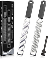 Zester, schaafrasp - kaasrasp, Parmezaanse rasp, citroenrasp - keukenrasp van roestvrij staal met beschermende afdekking en siliconen handvat | grijs (set van 2)