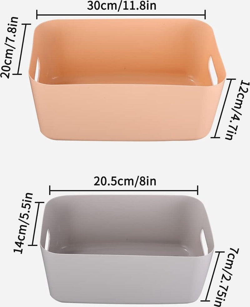 Opbergmanden, kunststof, groot formaat, 30 x 20 x 12 cm, kleurrijke kastorganizer, keuken, stapelbaar met handgrepen, manden, opslag, keukenkast, organizer, box, kast, mand, opslag