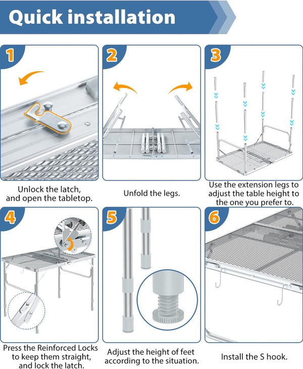 Grilltafel, outdoor, inklapbaar, 90 x 60 cm, campingtafel, inklapbaar, in 3 hoogtes verstelbaar, tuintafel, campingtafel, licht en draagbaar, kleine barbecuetafel voor picknick en camping