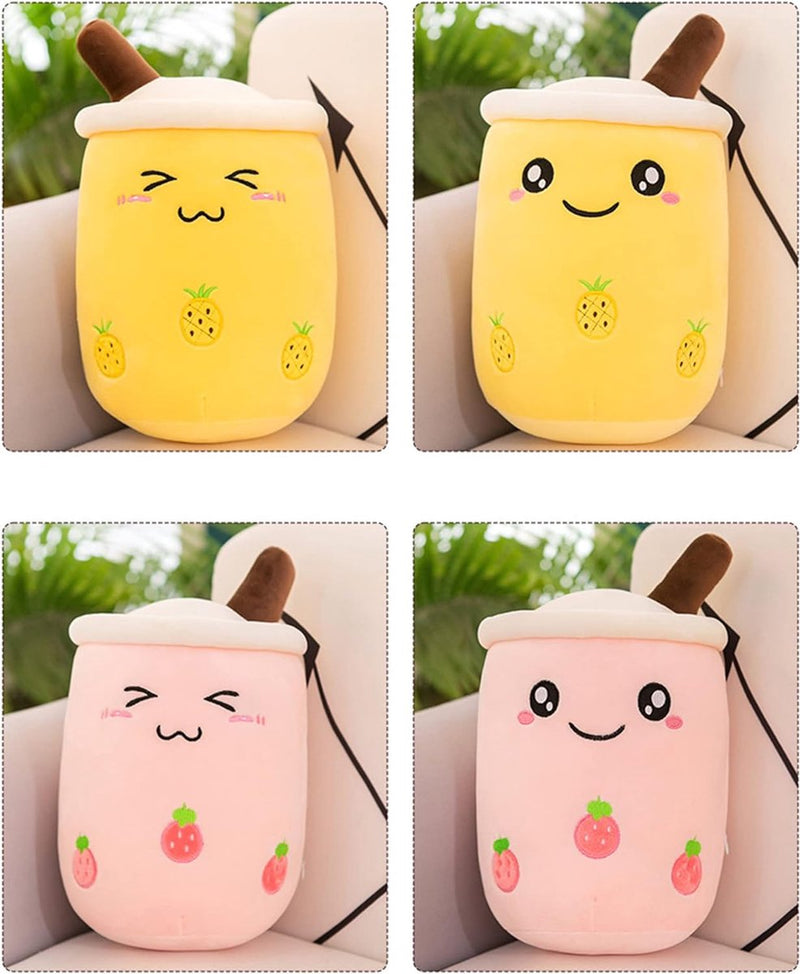 Bubble Tea pluche dier Boba, knuffel, pluche poppen, zacht knuffeldier, theekop, zachte pop, kussen, kinderspeelgoed, blauw, scheel, 35 cm