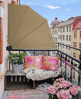 Inkijkbescherming waaiers 140x140cm beige Easy Mount met beschermhoes en extra wandplaat balkon scheidingswand windscherm zonwering