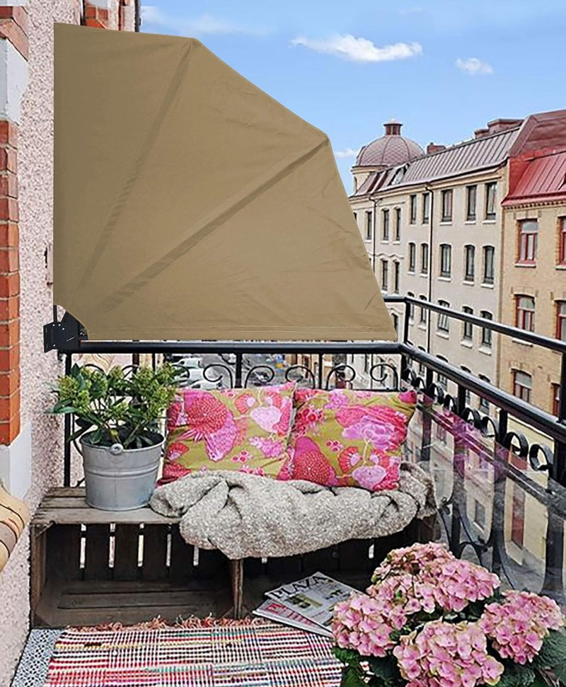 Inkijkbescherming waaiers 140x140cm beige Easy Mount met beschermhoes en extra wandplaat balkon scheidingswand windscherm zonwering