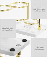 Tandenborstelhouder, 3 vakken, elektrische tandenborstelhouder van hars, voor tandpasta, scheerapparaat, organizer, houder voor wastafel, toilettafel, commode, make-uptafel, goud/marmer, wit