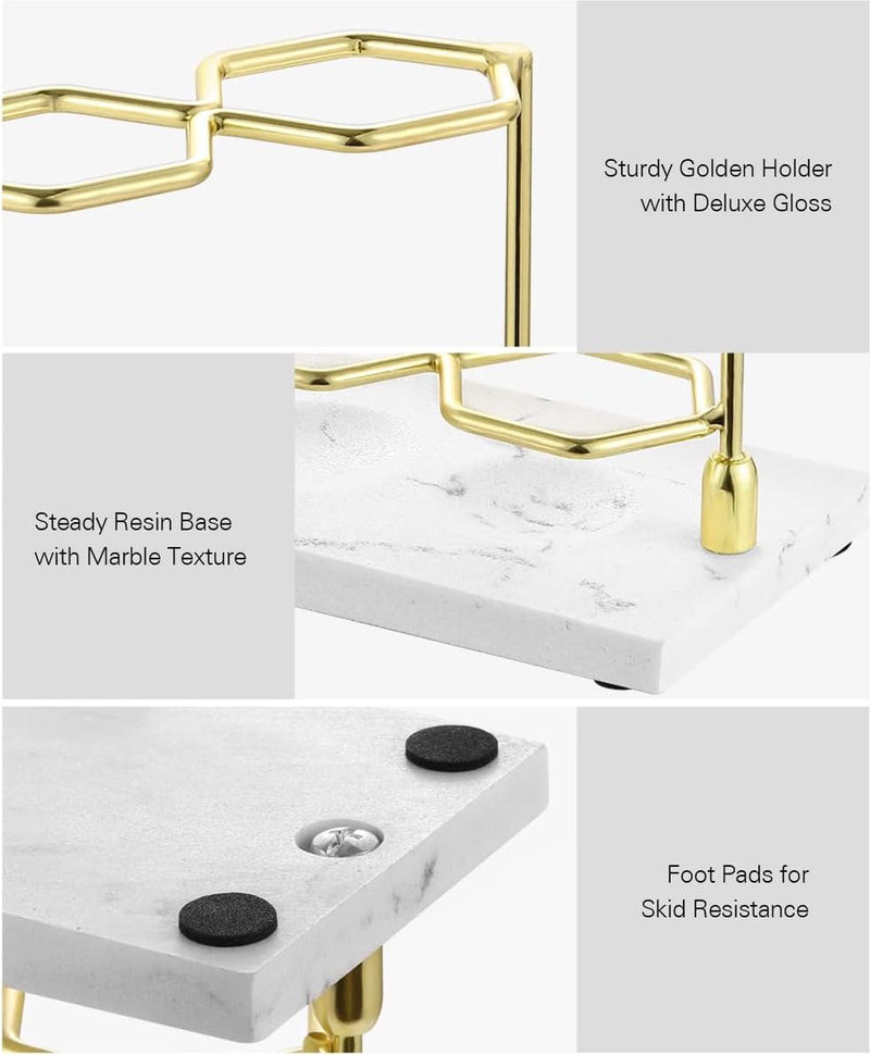 Tandenborstelhouder, 3 vakken, elektrische tandenborstelhouder van hars, voor tandpasta, scheerapparaat, organizer, houder voor wastafel, toilettafel, commode, make-uptafel, goud/marmer, wit