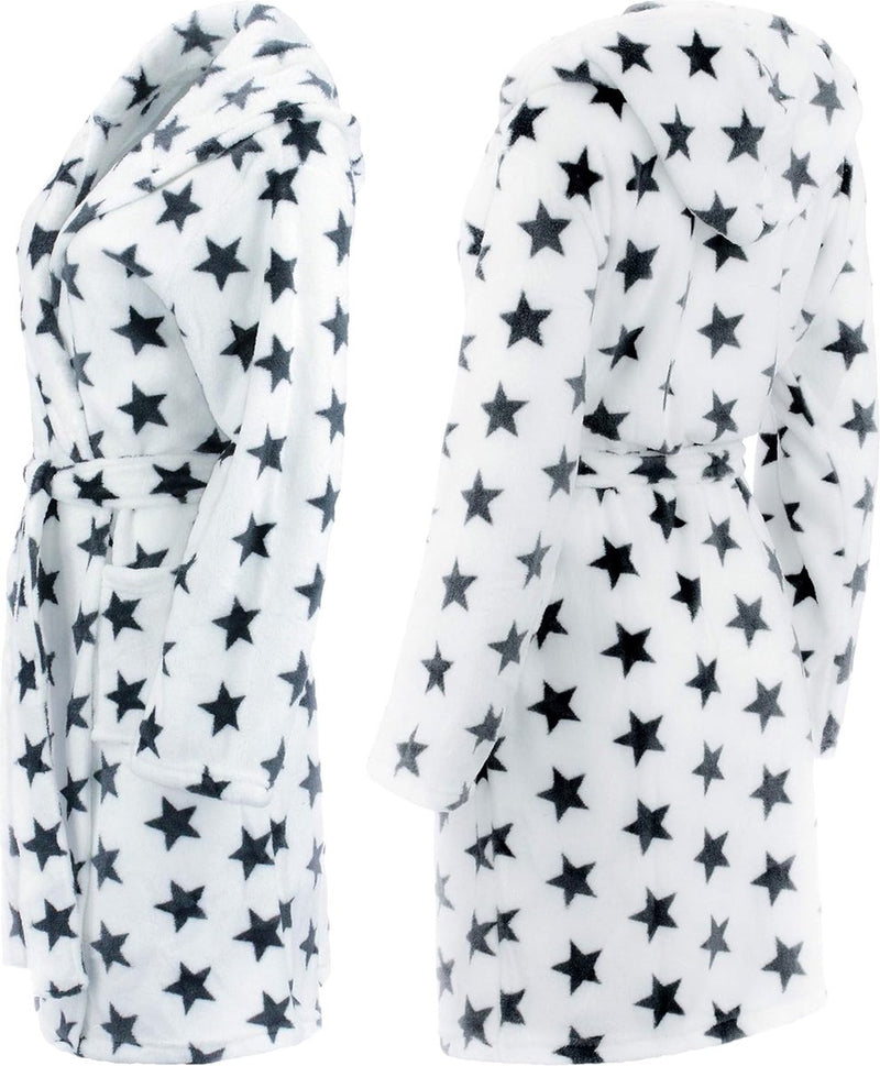 Damesbadjas met sterren, verkrijgbaar in de maten: S/M - L/XL en in de kleuren: antraciet/wit